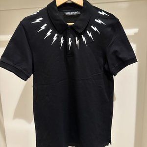NEIL BARRETT Black Polo Shirt with Thunderbolt-print